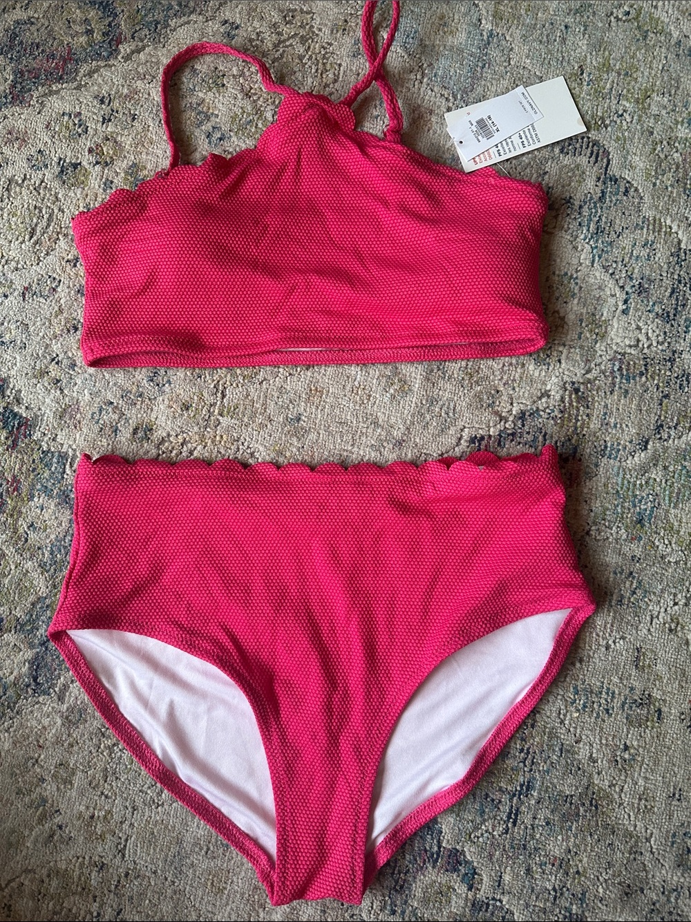 Old Navy Bright Pink Textured Bikini Set - Girl Size XL